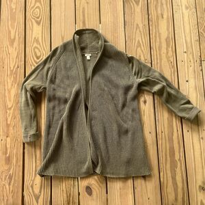 L.L. Bean 100% Cotton Olive Green Cardigan - Long w/ Open Front - Women's Large